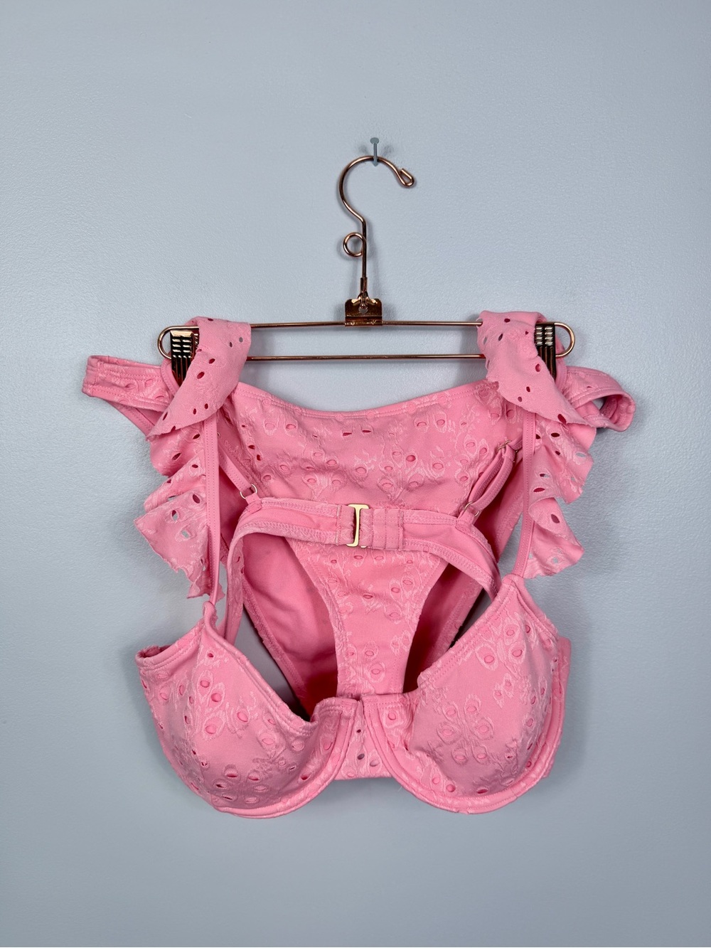 Jessica Simpson light pink eyelet ruffle strap bikini swimsuit set size large